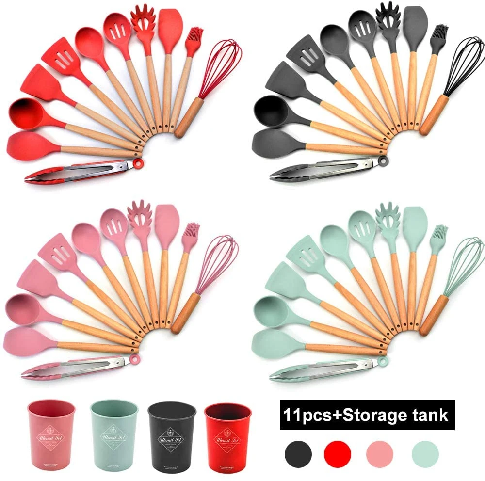 12 PCS Reusable Silicone Cooking Stainless Steel Camping Kitchen Utensil