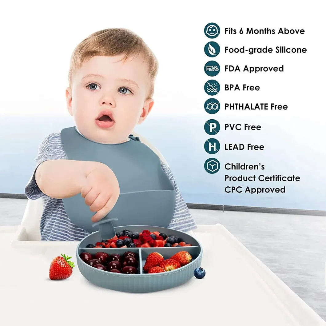 BPA Free Food Grade Silicone Tableware Toddler Baby Silicone Suction Plate Modern Kids Bowl Silicone Baby Feeding Set