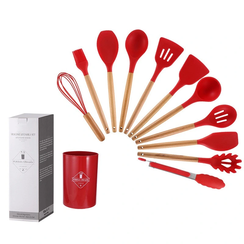 Kitchen Utensils Silicone Cookware Sets Cooking Tools Sets Silicone Kitchen Utensils Set with Wooden Handle 12PCS 12 PCS 12 Pieces Silicone Kitchen Utensils Set