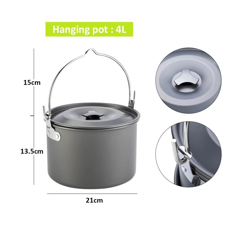 Camping Aluminum Cookware Set, Suitable for 5-6 People