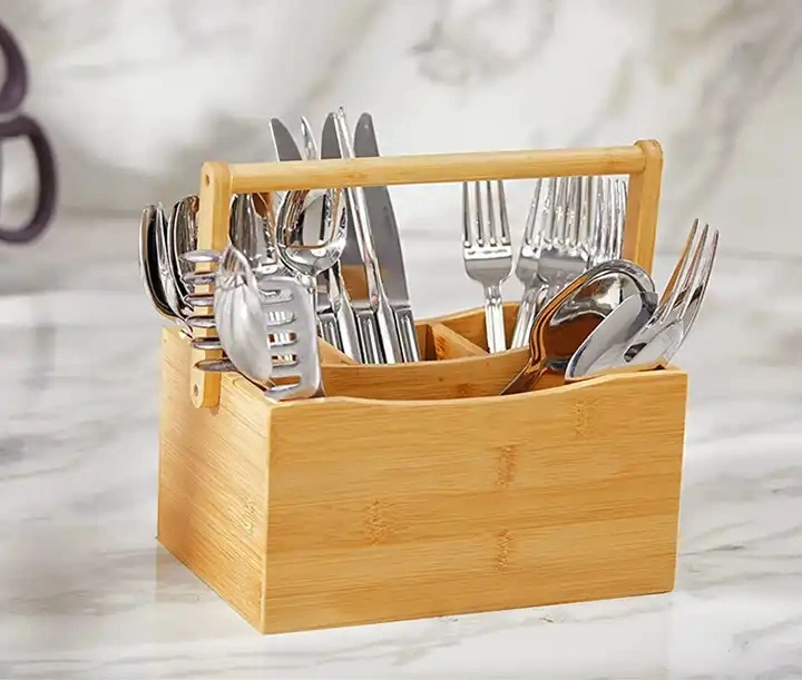 Kitchen Storage Holders Utensil Organizer Picnic Basket Bamboo Utensils Holder