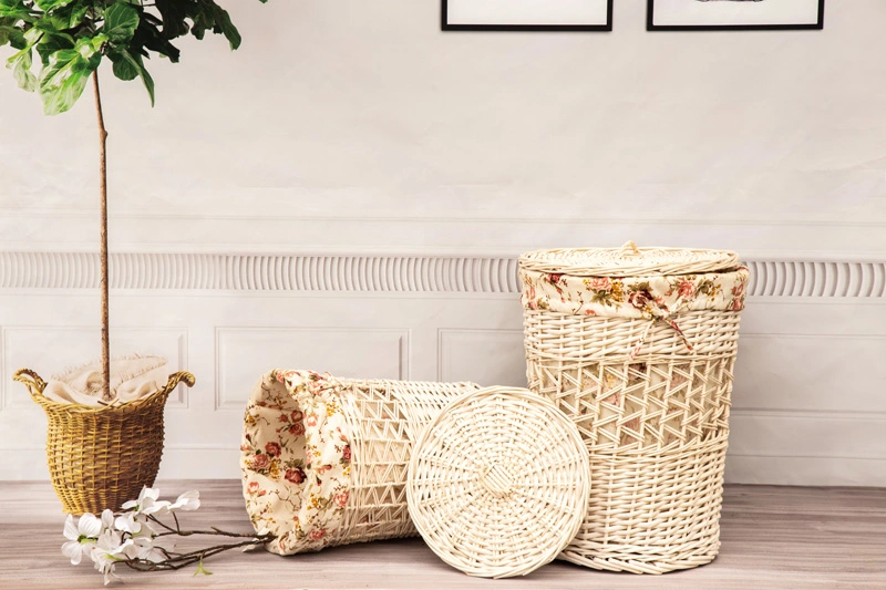 Household Large Wicker Floor Storage Basket Washwhite