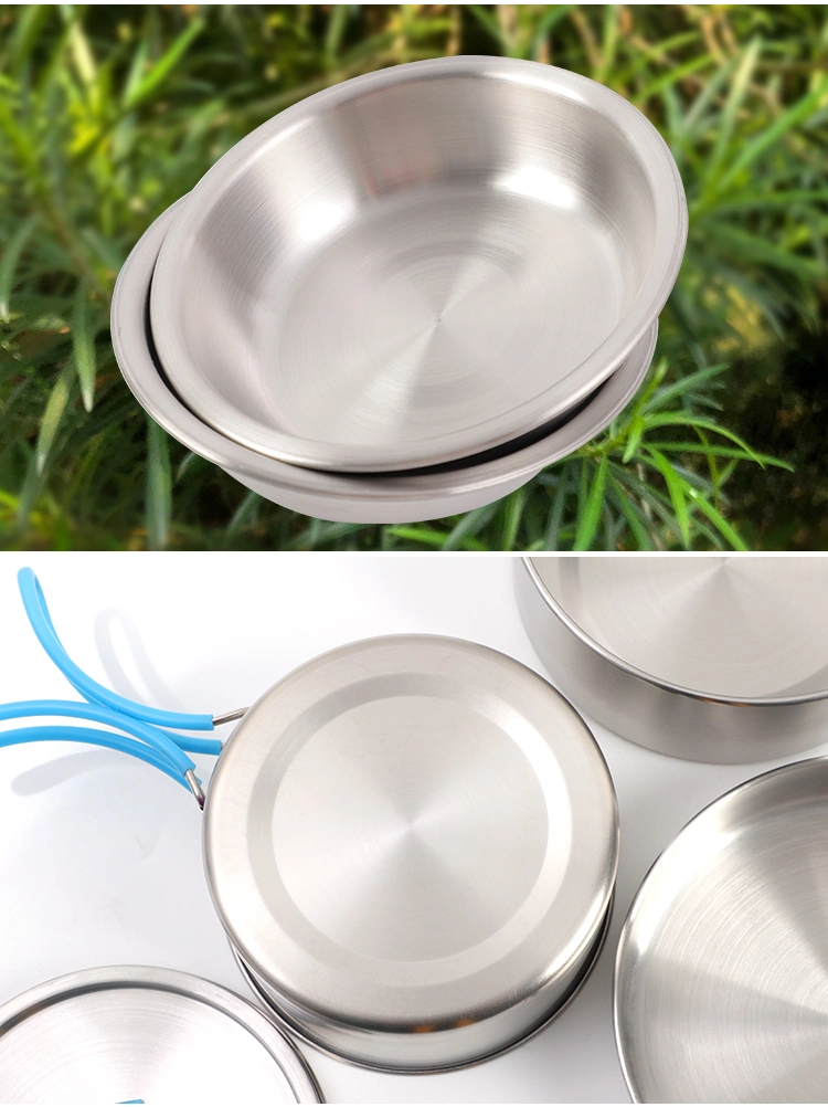 Eight-Piece Hiking Portable Cup Pot Pan Cooking Ware Utensils SUS304 Mess Kit Stainless Steel Outdoor Camping Cookware Set