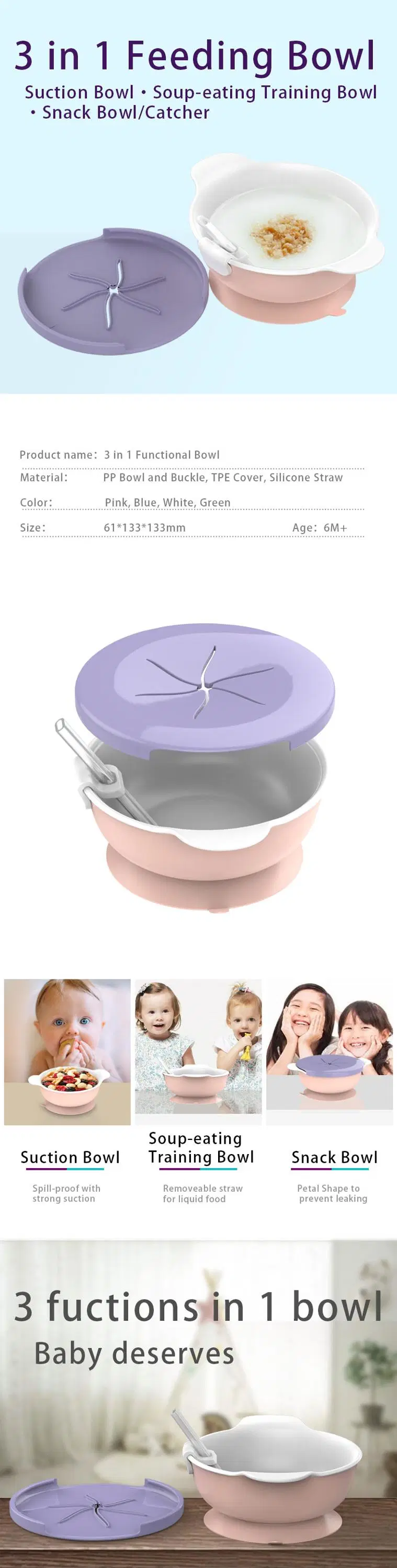 OEM Baby Products PP Plastic Multi-Functional Silicon Baby Suction Bowl