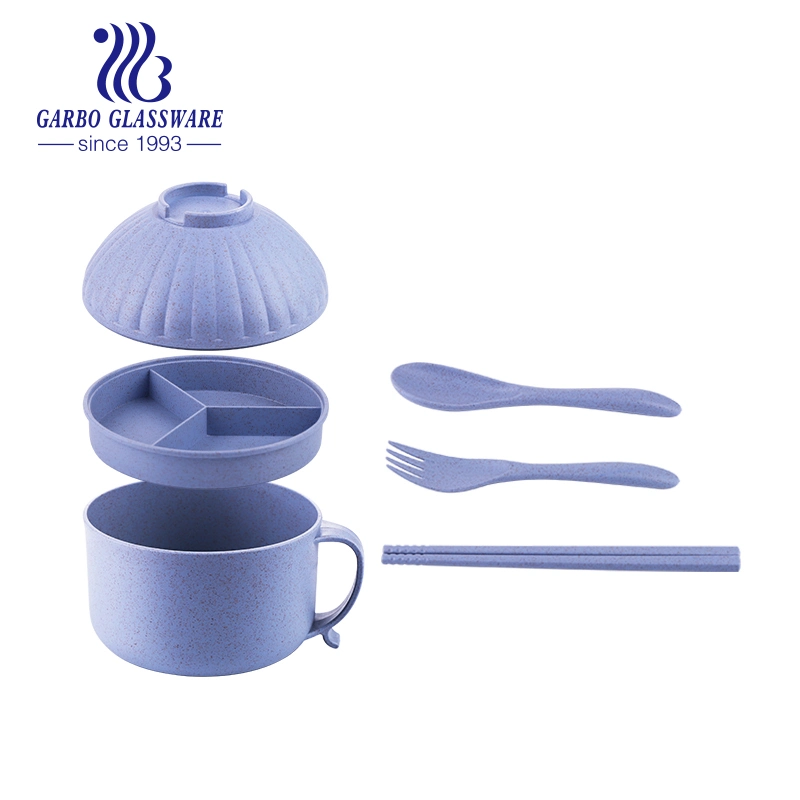 Wheat Straw Dinnerware Sets Unbreakable Blue Plate Dinner Tableware BPA Free Dessert Forks Spoons Chopsticks Bowls Sets Kitchen Tableware Set