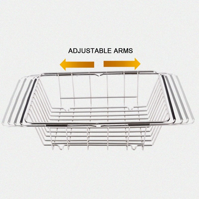 Expandable Kitchen Sink Dish Drainer Drying Rack Stainless Steel with Rubber Handle Multifunctional