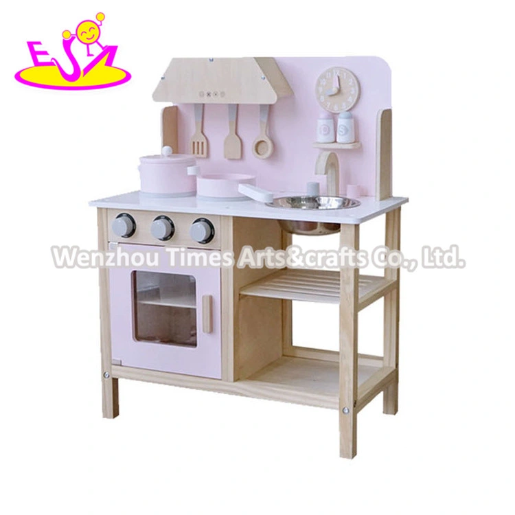 2020 Most Popular Pink Wooden Girls Toy Kitchen for Pretend W10c502