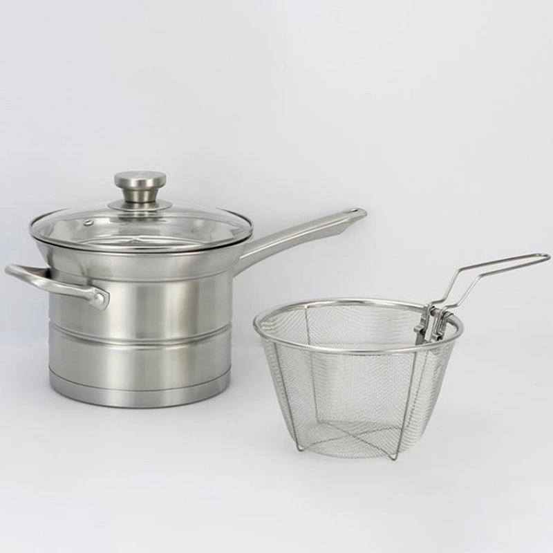 3PCS Stainless Steel Fryer Pot with Fries Basket Cookware Set Factory OEM