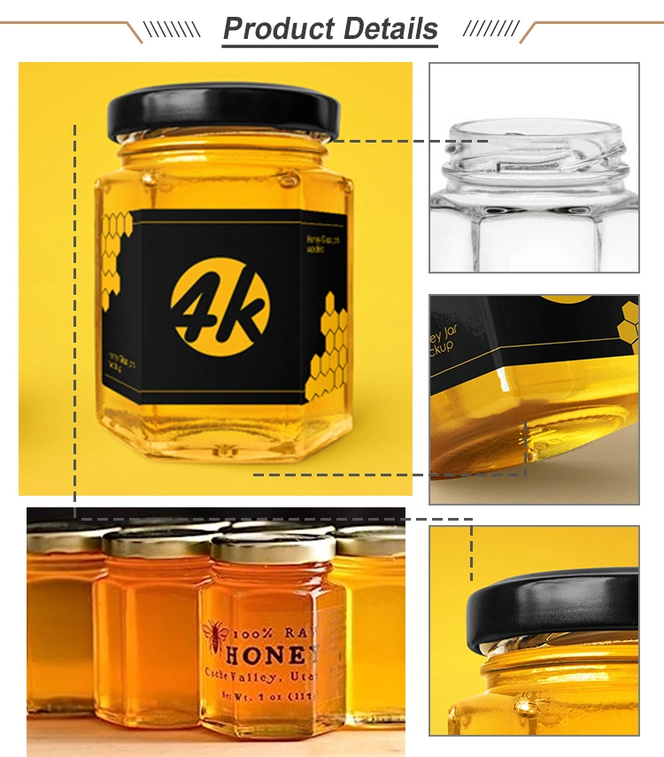 250ml 380ml 500ml 730ml Spices Jam Honey Hexagon Jar with Twist Lid