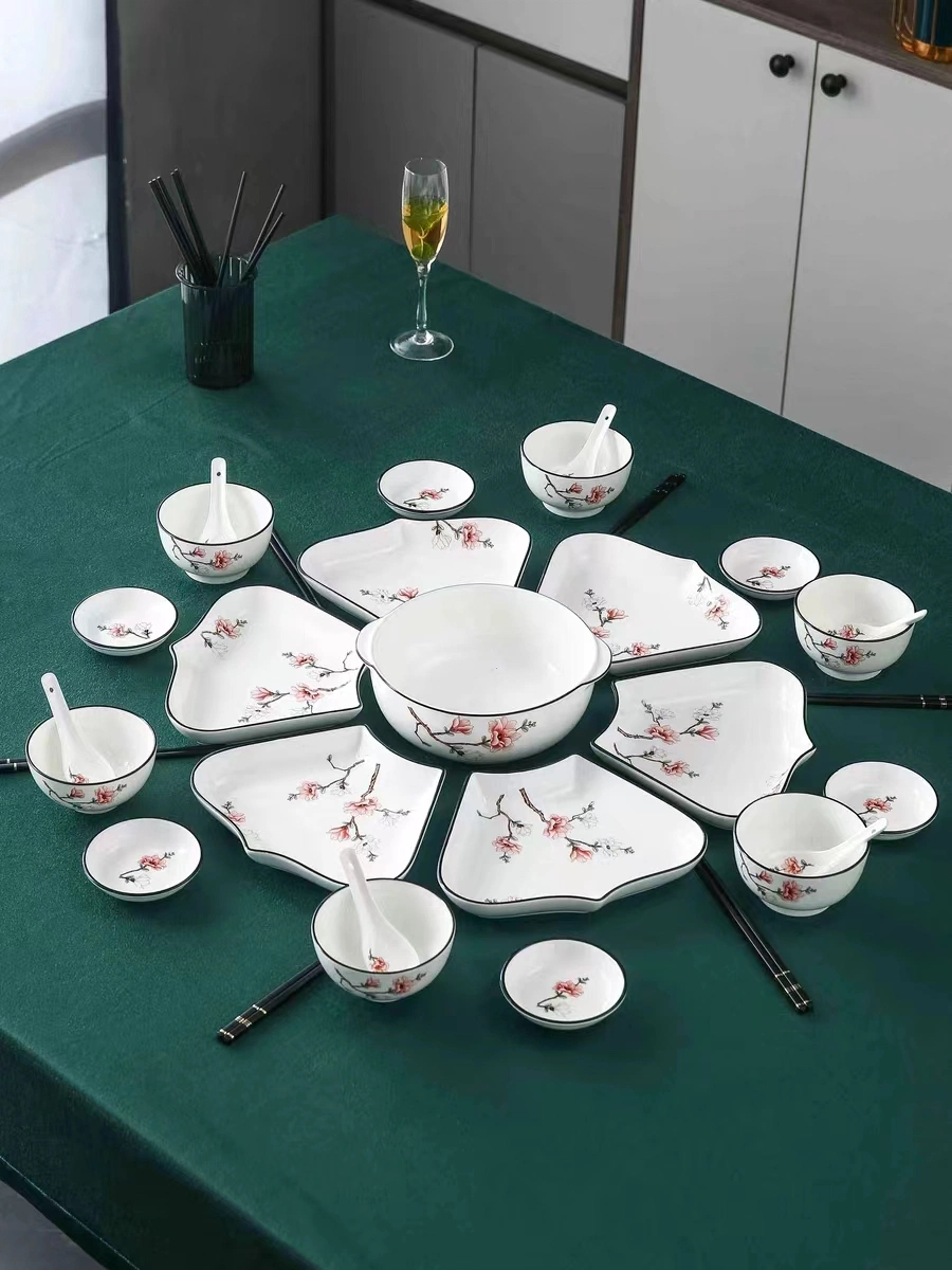 Kitchen Porcelain Dinnerware Set Japanese Pottery Tableware Dish Ceramic Stoneware 12 PCS Dinner Set Irregular Salad Bowl Plate Ceramic Bowl Ceramic Dinner Set