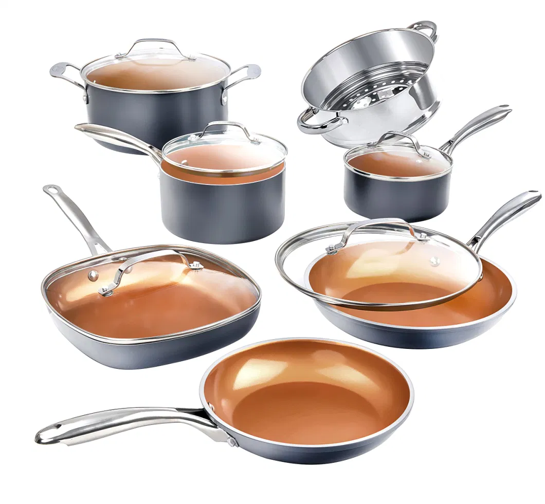 Steel Pots and Pans-Set 12-Piece Cookware with Ultra Nonstick Ceramic Coating Cool-Handles