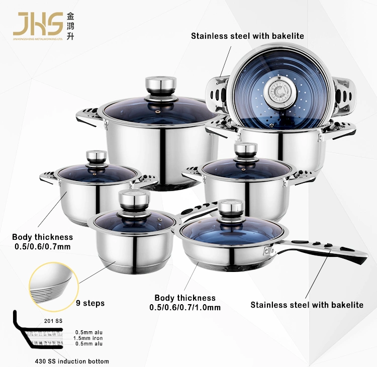 China Factory Kitchen Pots Cookware Stainless Steel Cookware Camping 13PCS 13 PCS Cookware Set