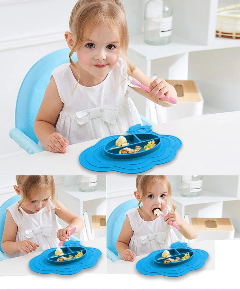 Children&prime; S Dishes Baby Silicone Sucker Bowl Baby Smile Face Plate Tableware Set