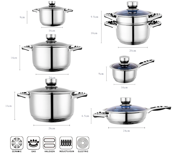 Wholesale 24PCS Kitchen Utensils Cooking Pot Frying Pan Stainless Steel Cookware Set