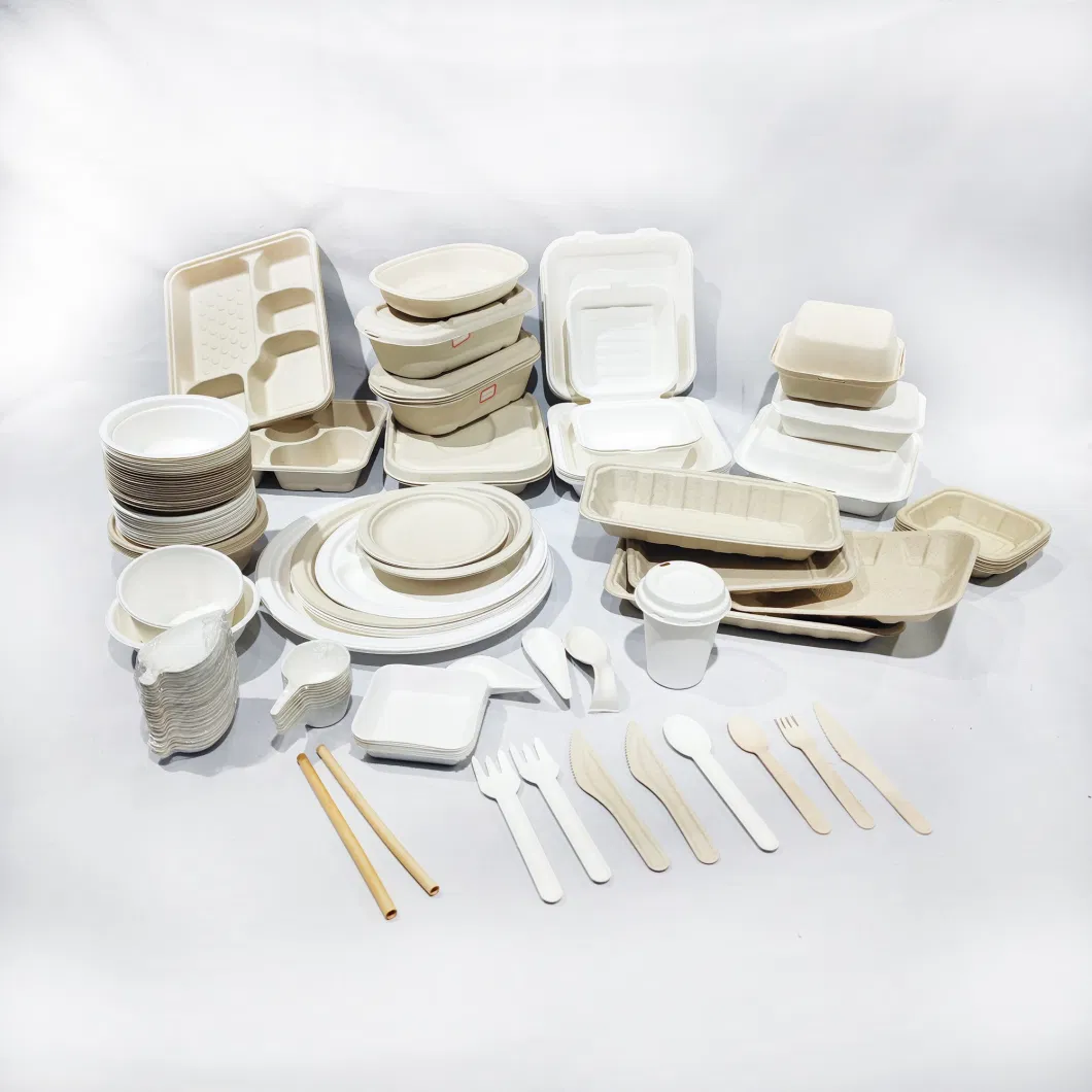 Disposable Tableware Sugarcane Bagasse Food Box 100% Compostable Pulp Tableware Biodegradable Cutlery Takeaway Food Containers