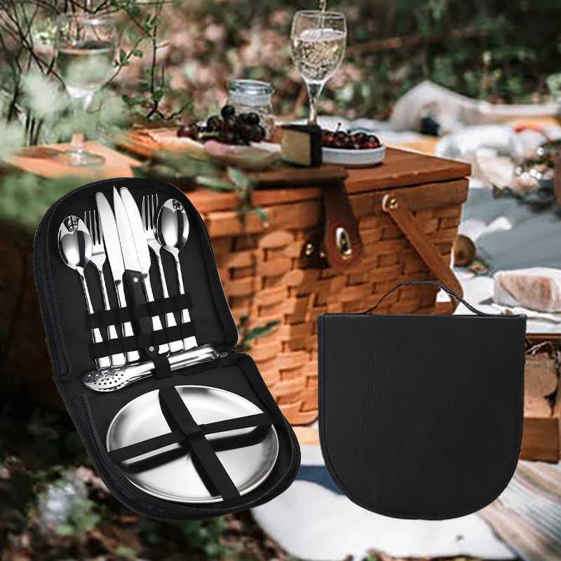 Wholesale Camping Car Hiking Travel BBQ Tableware Set Stainless Steel Portable Cutlery Set Outdoor Picnic Pack Cutlery