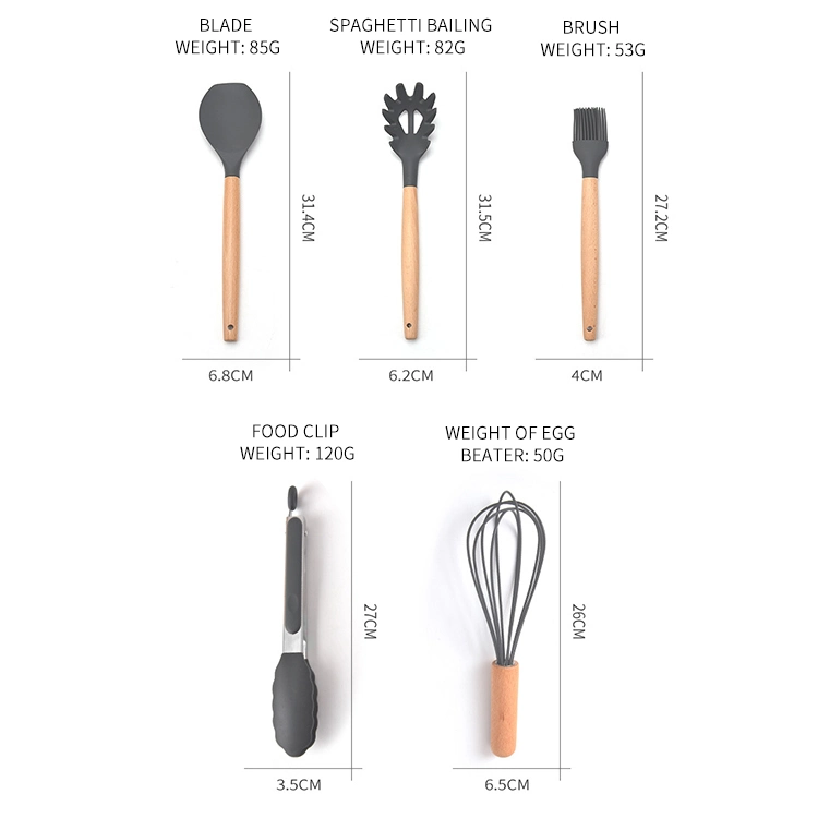 Silicone Wooden Utensils for Cooking, 9PCS Travel Kitchen Cooking Baking Utensil Set with Wood Handle