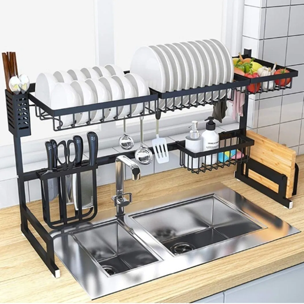 Stainless Steel Black Kitchen Accessories Utensils Dish Plates Drying Storage Rack Over Sink