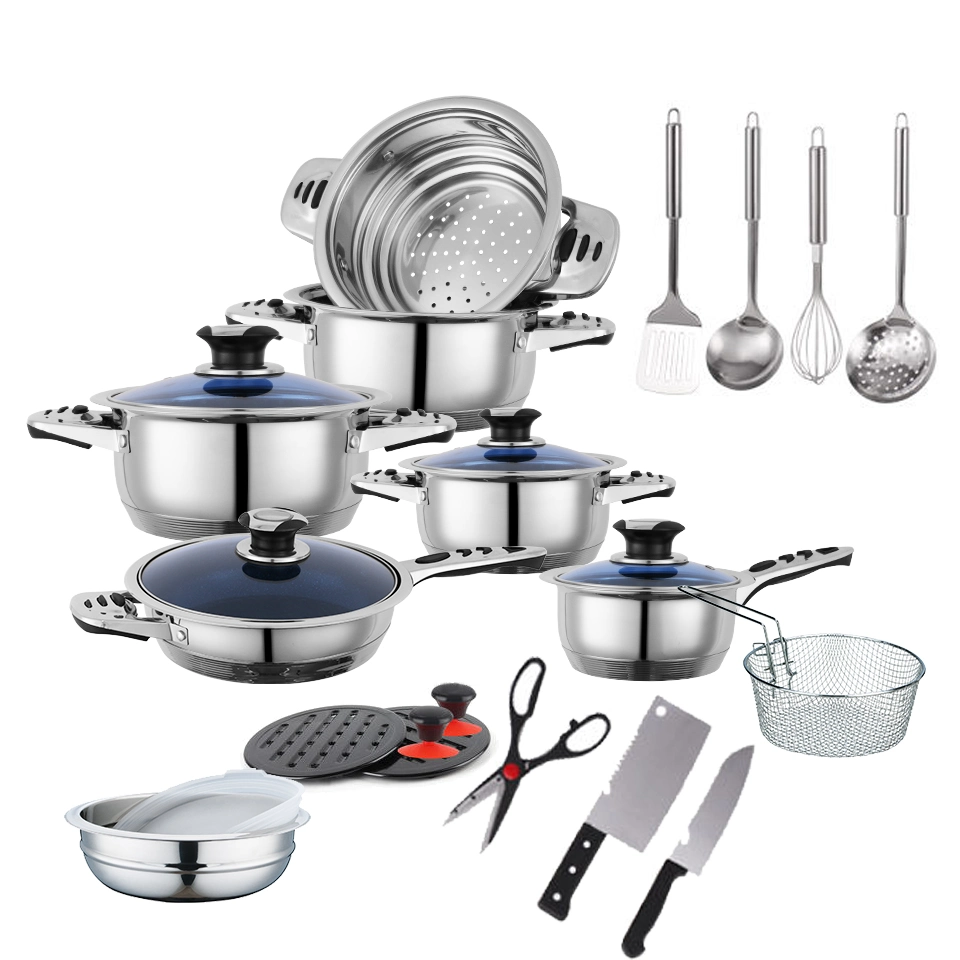 Wholesale 16 Pieces Stainless Steel Waterless Cookware Stock Cooking Pot Set with Kitchen Utensils