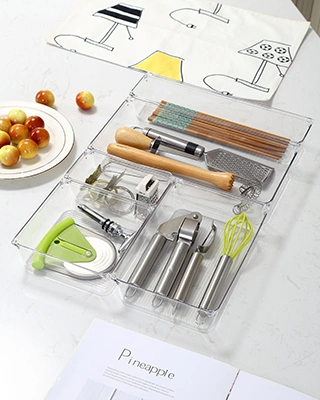 Pet Kitchen Cutlery Tableware Fork Knife Cabinet Storage Tray 5 Sizes Clear Multipurpose Drawer Organizer