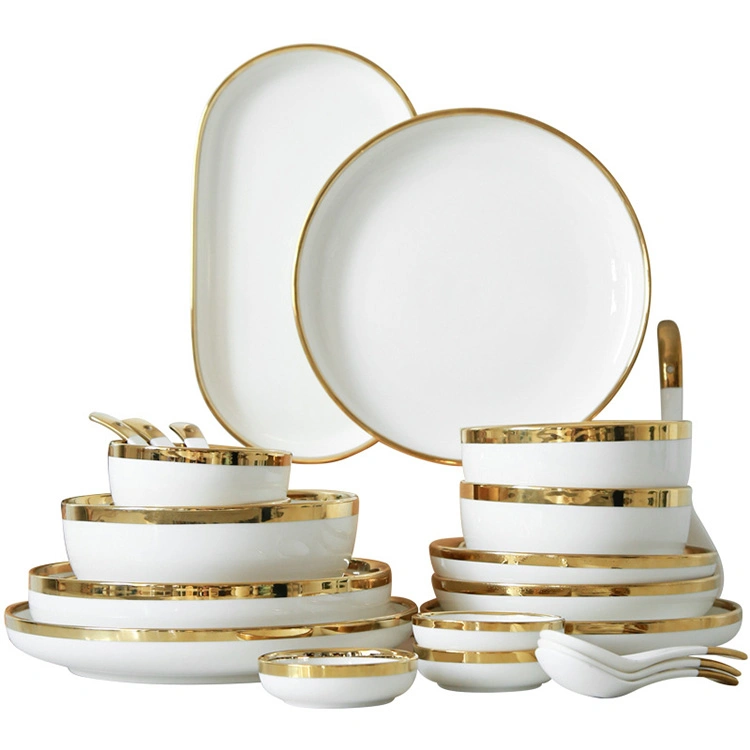 Nordic Gold Rim Best Ceramic Dishes &amp; Plates Pearl White Porcelain Vs Ceramic Dinnerware Sets for Dinner