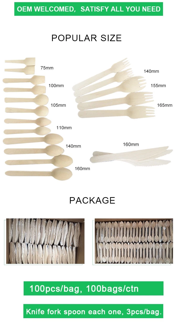 Weilong Disposable Biodegradable Compostable Wooden Cutlery Dinnerware