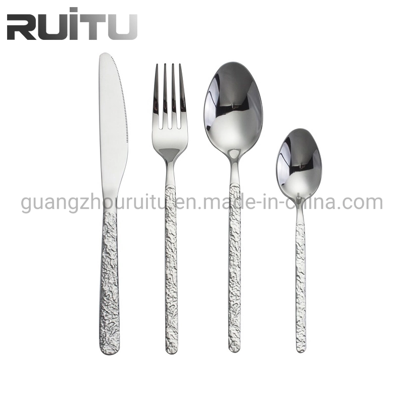 Other Hotel &amp; Restaurant Supplies Creative Retro Relief Stone Pattern Tableware 18/10 Stainless Steel Vintage Wedding Silver Knife, Fork and Spoon Cutlery Set