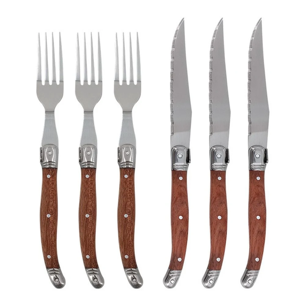 Dinnerware Plastic Wood Grain Handle Food Steak Knife and Fork Set Mi25011