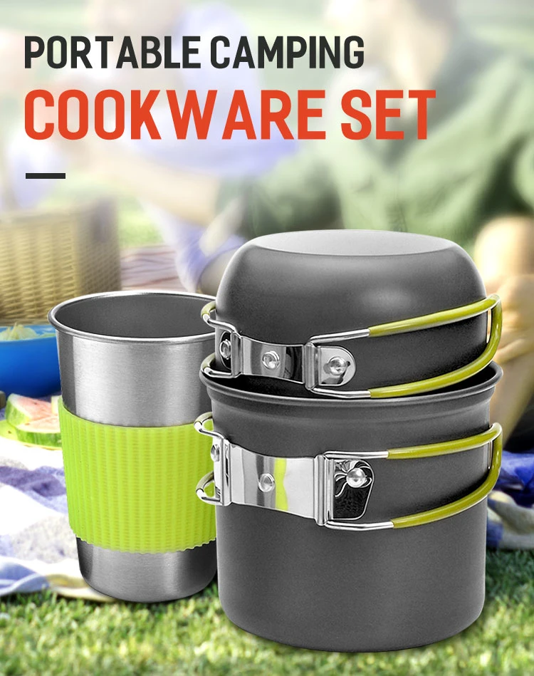 Aluminium Camping Cookware Mess Kit Hiking Backpacking Picnic Cooking Bowl Non Stick Pot Pan Spoon Pot Set