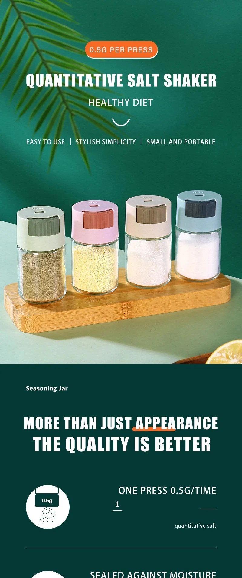 Kitchen Metering Salt Bottle Push-Type Salt Control Bottle Moisture-Proof Kitchen Glass Bottle Vanilla and Spice Tool