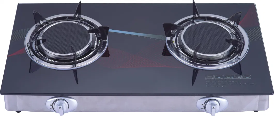 Thin Linear Print Popular Black New Design Commercial 2 Burner Glass Top Gas Stove