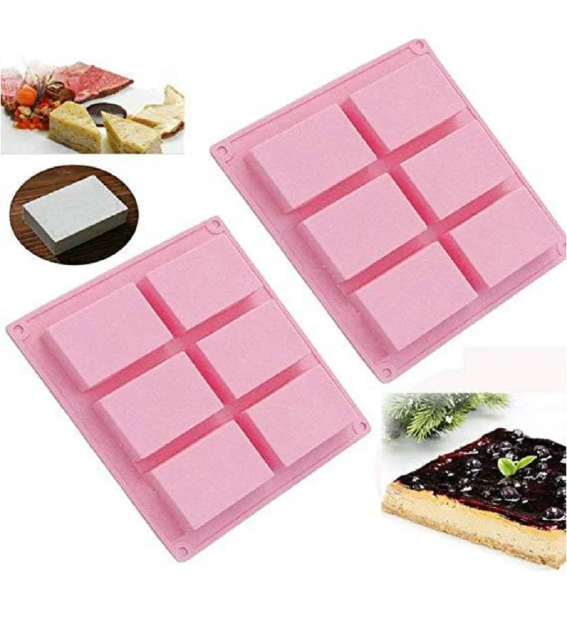 6 Cavity Rectangle Silicone Baking Bakeware Tray Homemade Food Grade Craft Cake Making Mold