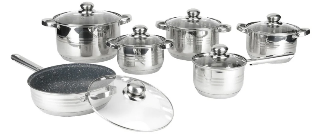 12PCS Classic Stainless Steel Induction Cookware Set with 9ply Bottom, Including Saucepan, Fry Pan, Casseroles for Home Kitchen Healthy Cooking