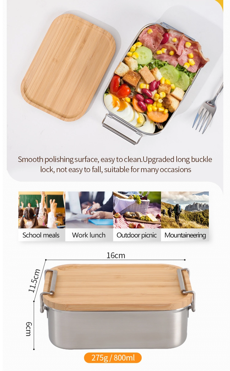 Exceptional Biodegradable Kitchenware Dinnerware Camping Sushi Burger Storage Bamboo Lid Bento Takeaway Lunch Box Stainless Steel Food Containers with Buckles