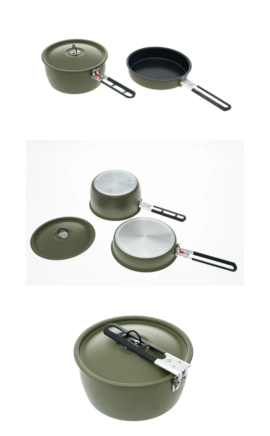 Outdoor Picnic Portable Camping Cooking Pot Pan Portable Camping Cookware Mess Kit 3-4 Person Cooking Kettle Non-Stick Pot Set Aluminium Alloy