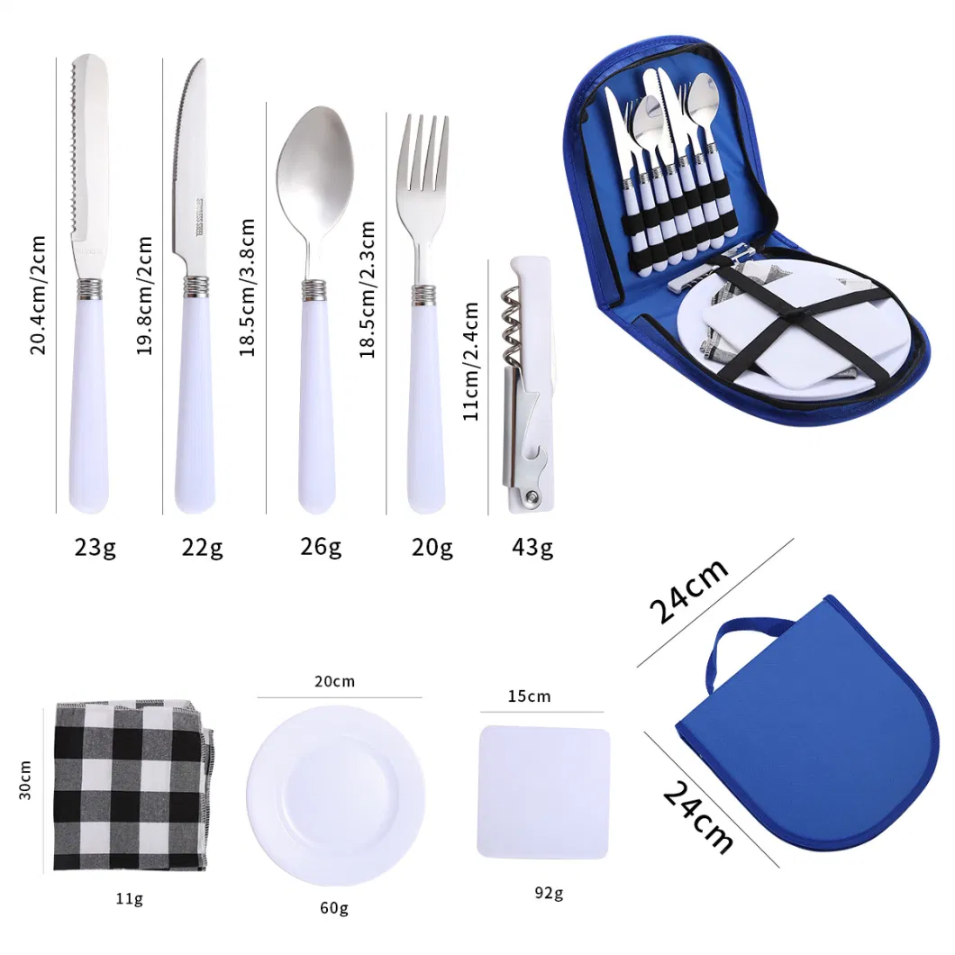 Travel Camping Portable Dinnerware Cutlery Sets with Handbag Plastic Handle Stainless Steel Flatware Sets