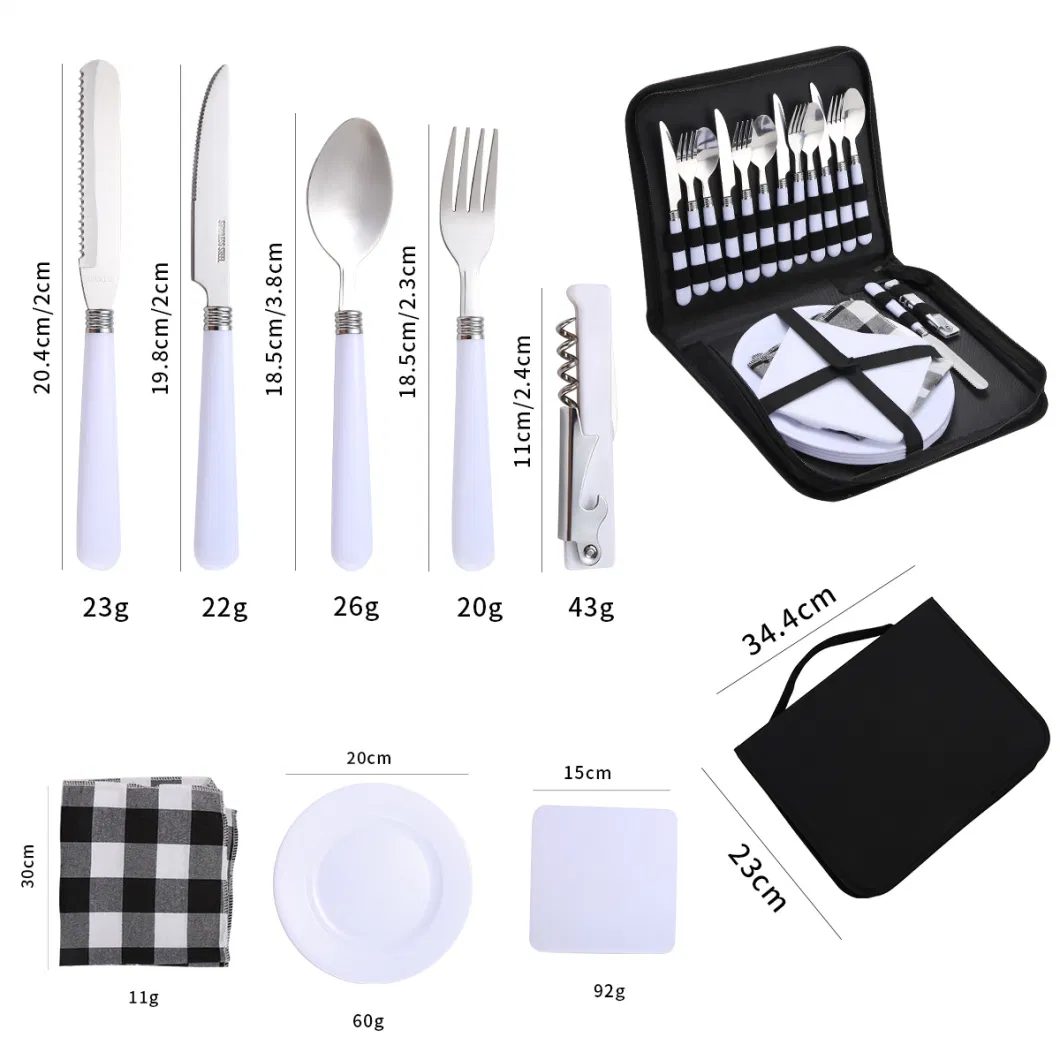 Travel Camping Portable Dinnerware Cutlery Sets with Handbag Plastic Handle Stainless Steel Flatware Sets