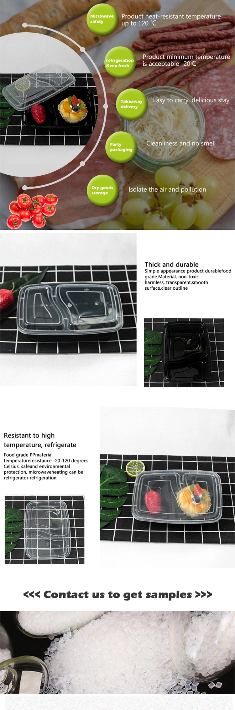 Disposable Plastic Tableware 158mm Length PP Plastic Black Box with Clear Lid Custom for Takeaway