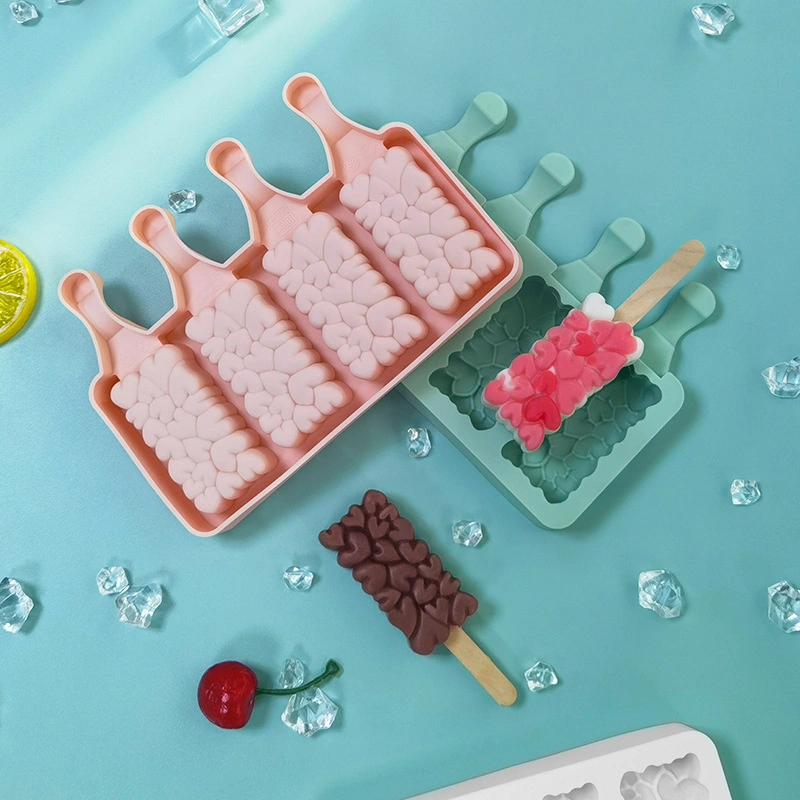 4 Holes Reusable DIY Homemade Ice Cream Mold Silicone Cavities Ice Cube Tray Silicone Ice Pop Mould