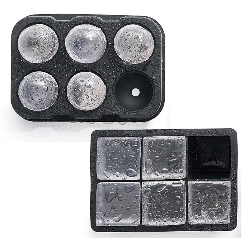 2PCS in Stock Homemade Black 3D Round Silicone Ball Shaped Mold Square Ice Cube Tray