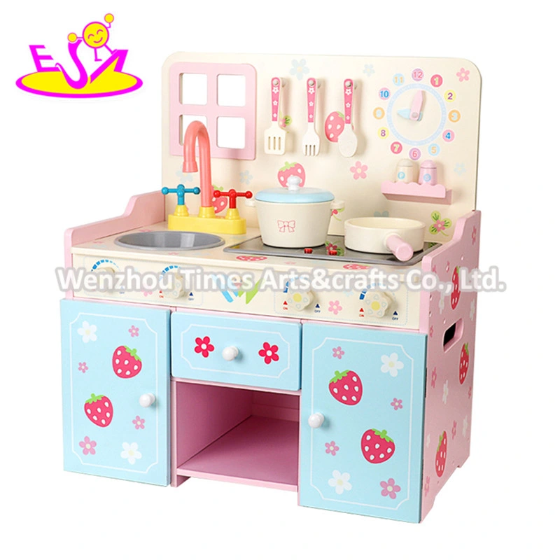 2020 New Released Pink Wooden Play Kitchen for Girls W10c517
