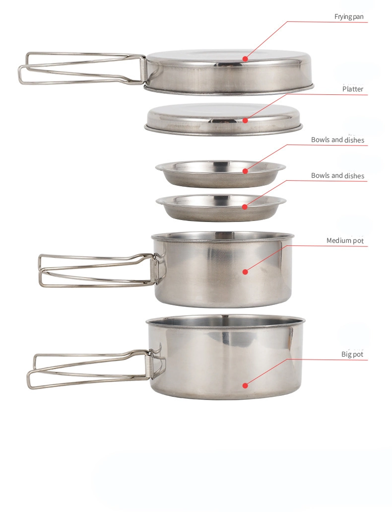 Outdoor Portable Camping Cooking Pot Set Stainless Steel Cookware Set