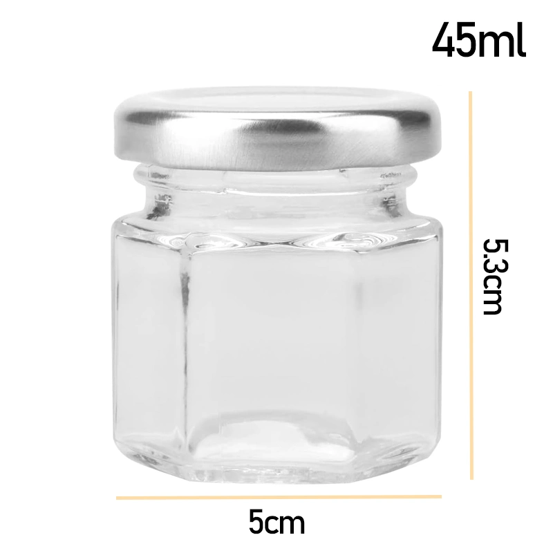 Wholesale Clear Glass 1.5oz Mini Hexagon Honey Jar Luxury Glass Spice Jam Jelly Puding Spice Jar for Kitchen Wedding Favors Gifts