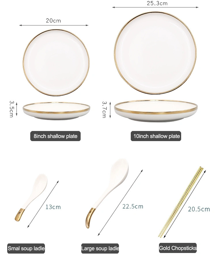 Nordic Gold Rim Best Ceramic Dishes &amp; Plates Pearl White Porcelain Vs Ceramic Dinnerware Sets for Dinner