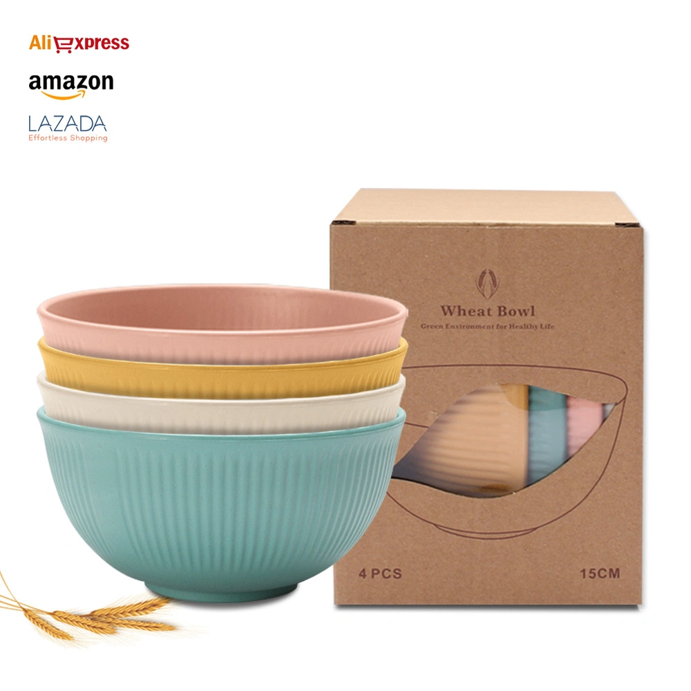 Wholesale High Capacity Eco-Friendly Catering Plates Retro Wheat Straw Dinnerware Bowl Set Nordic Style