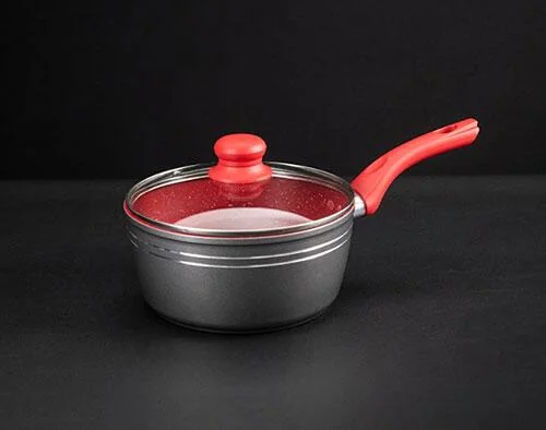 Factory Wholesale Ceramic Marble Coating Non Stick Sauce Pan Kitchen Utensils with Painting Handle Pots and Pans Forged Aluminum Cookware with Induction Bottom