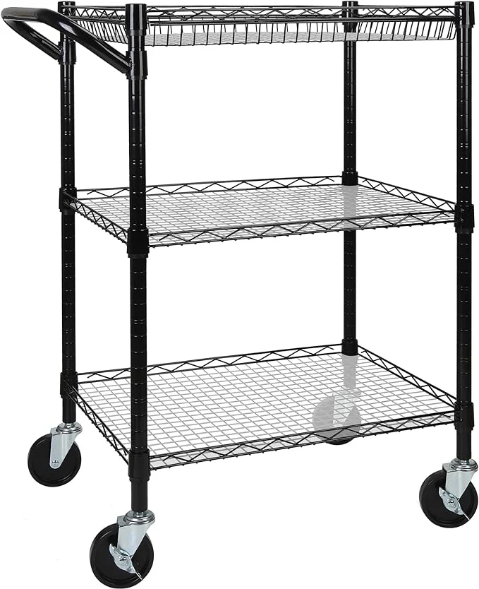 Metal Shelves Chrome Black Wire Shelving Trolley Storage Cart
