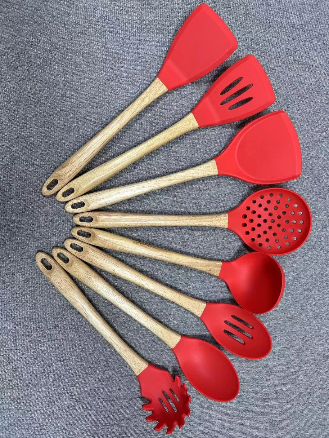 8PC Wood Handle High Temperature Silicone Kitchen Tool Cooking Utensils Set