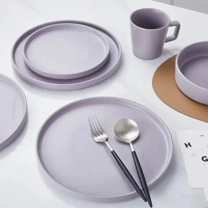 RPET Plastic Kitchen Wholesale Tableware Purple Dinnerware Full Dinner Set Color Glaze