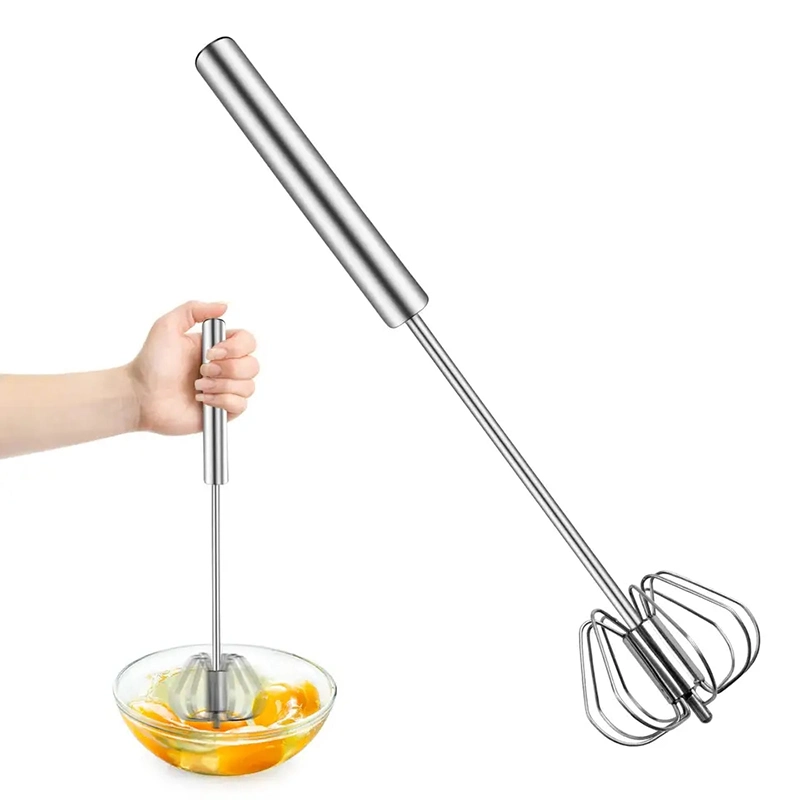 Stainless Steel Rotating Egg Whisk Semi-Automatic Egg Mixer Kitchen Accessories Bakeware Tools